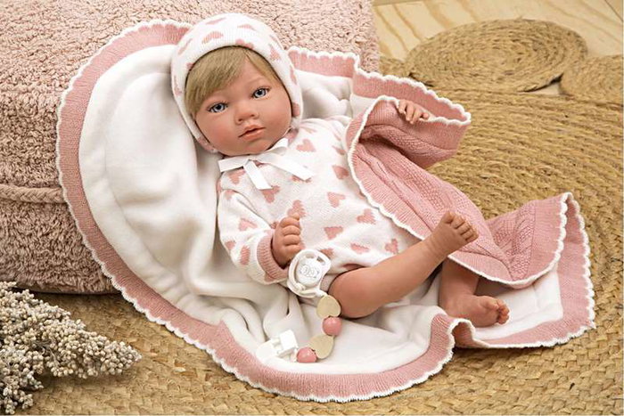 Muñecas Arias - Poupée reborn Cristina Rosa avec couverture 40 cm - Poupée réaliste pour enfants - Langue espagnole
