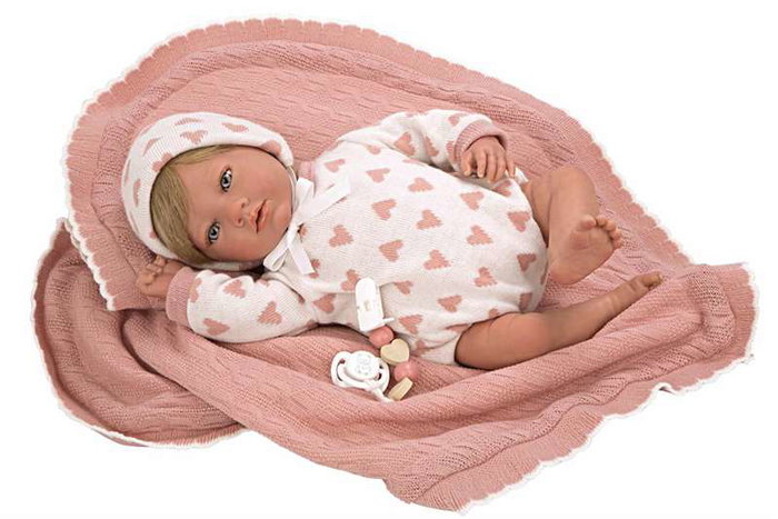 Muñecas Arias - Poupée reborn Cristina Rosa avec couverture 40 cm - Poupée réaliste pour enfants - Langue espagnole