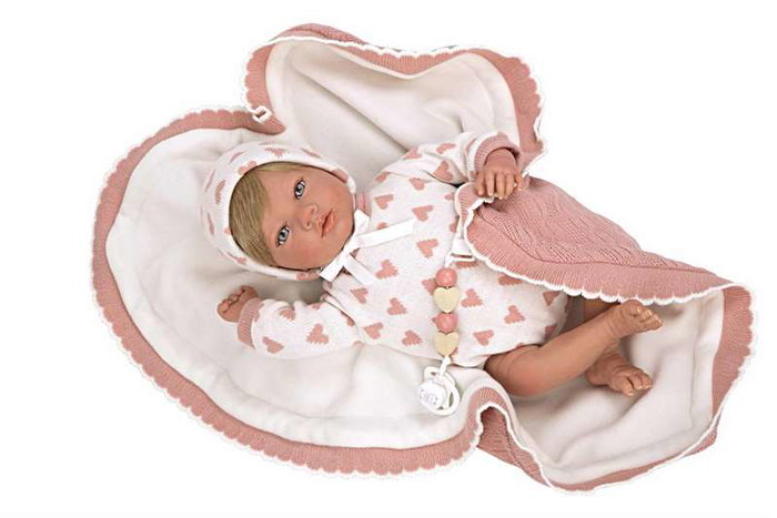 Muñecas Arias - Poupée reborn Cristina Rosa avec couverture 40 cm - Poupée réaliste pour enfants - Langue espagnole