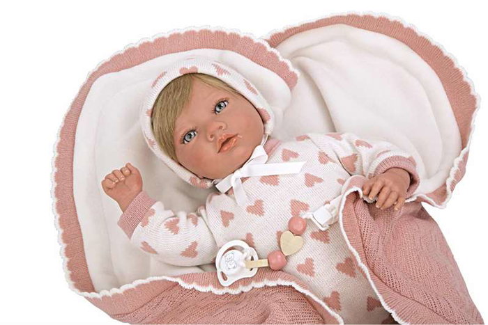 Muñecas Arias - Poupée reborn Cristina Rosa avec couverture 40 cm - Poupée réaliste pour enfants - Langue espagnole