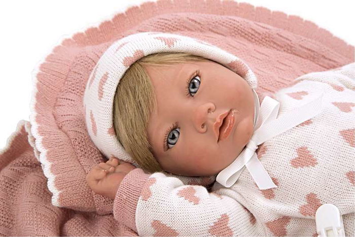 Muñecas Arias - Poupée reborn Cristina Rosa avec couverture 40 cm - Poupée réaliste pour enfants - Langue espagnole