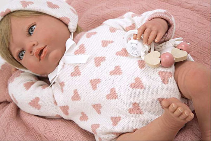 Muñecas Arias - Poupée reborn Cristina Rosa avec couverture 40 cm - Poupée réaliste pour enfants - Langue espagnole