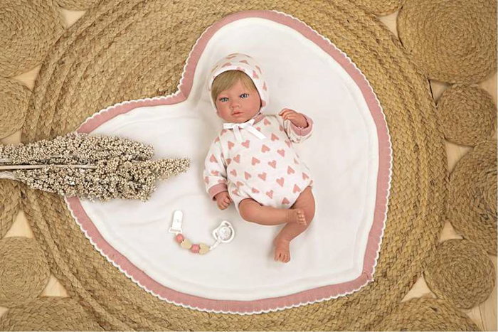 Muñecas Arias - Poupée reborn Cristina Rosa avec couverture 40 cm - Poupée réaliste pour enfants - Langue espagnole