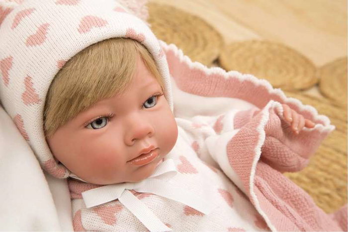 Muñecas Arias - Poupée reborn Cristina Rosa avec couverture 40 cm - Poupée réaliste pour enfants - Langue espagnole
