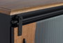 GINER Y COLOMER - Meuble TV industriel en bois de manguier et métal, 1 porte coulissante, couleur naturel et noir, 160x50x40 cm