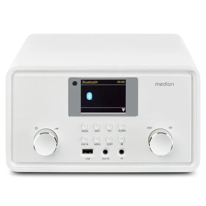 Medion Radio Internet DAB+ Bluetooth, 2 x 10W RMS, Ecran TFT 7,1 cm, Spotify Connect, Blanc
