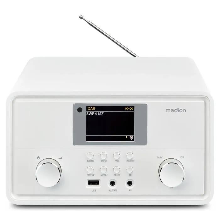 Medion Radio Internet DAB+ Bluetooth, 2 x 10W RMS, Ecran TFT 7,1 cm, Spotify Connect, Blanc