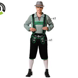 Déguisement Allemand Homme Adulte Taille XL, Noir - Costume Carnaval Oktoberfest - Chemise et Pantalon en Polyester Vert