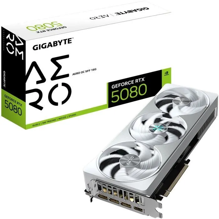 Carte Graphique Gigabyte GeForce RTX 5080 AERO OC SFF 16G GEFORCE RTX 5080 16 GB GDDR6 GDDR7 Carte Graphique Gigabyte GeForce RTX 5080 AERO OC SFF 16G GEFORCE RTX 5080 16 GB GDDR6 GDDR7