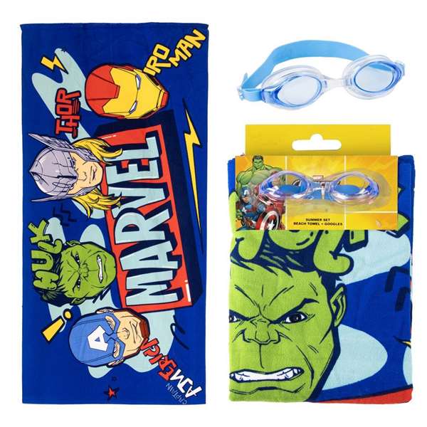 CERDÁ Serviette et Lunettes de Natation Avengers 24 x 34 x 6 cm - Set Enfant, Multicolore