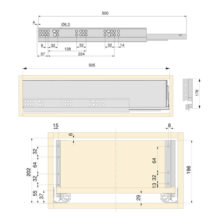 Emuca Kit de tiroir Vertex pour module de 450 mm, hauteur 178 mm, gris anthracite et blanc