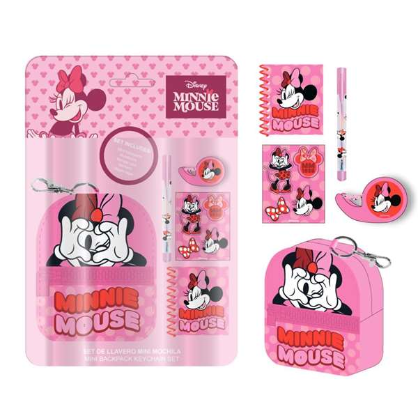 Cerdá Set de papeterie minimochila Minnie en multicolore avec trousse et fournitures, 19.5 x 22.5 x 4.5 cm, pour enfants dès 3 ans