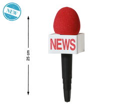 Microphone de jouet pour reporter 25 cm avec bonnette rouge et inscription 'news' - Accessoire déguisement