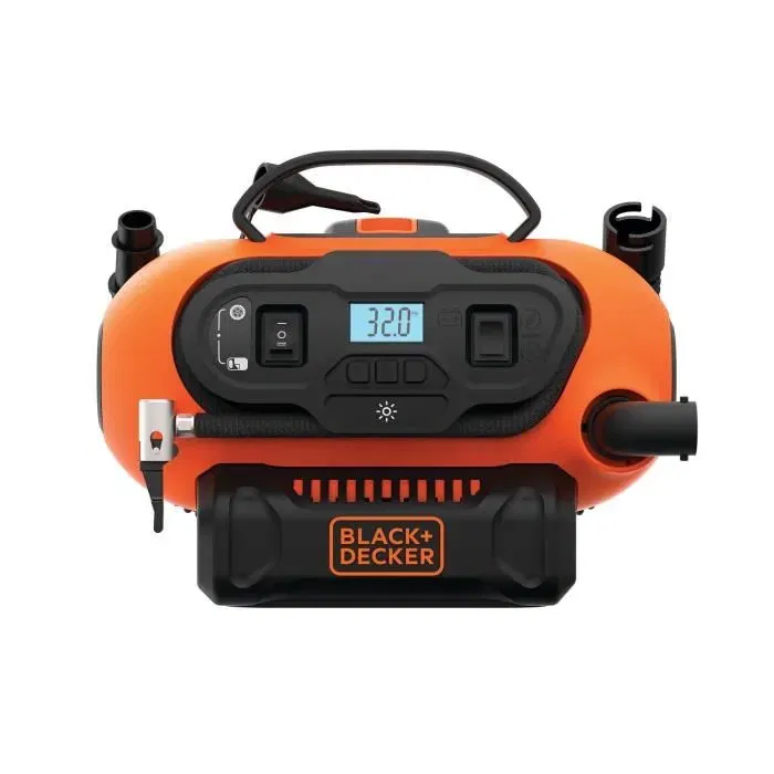 BLACK+DECKER BDCINF18N-QS - Compresseur gonfleur filaire ou sans fil 18V - 11 bars / 160 PSI - Arrêt automatique - Réglage digital de la pression - Sans batterie