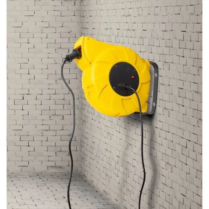 I-Watts I-EEAM05-1520B Enrouleur électrique mural 20 m avec câble HO5-3G1.5, IP20, couleur jaune