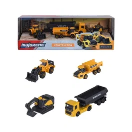 Majorette - Coffret Cadeau Majo Construction 5 Véhicules Volvo (1/64) - Pelleteuse, Chargeuse, Dumper, Camion Bénne avec Remorque - Jouet Enfant dès 3 Ans