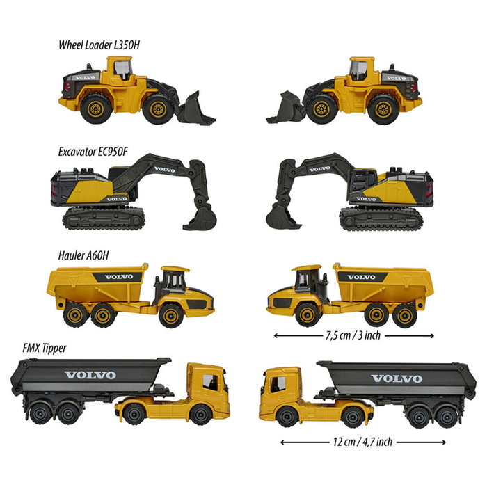 Majorette Coffret Cadeau 5 Engins Construction Liebherr et Volvo