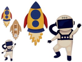 GIFTDECOR Lot de 2 Silhouettes Murales Astronaute et Fusée