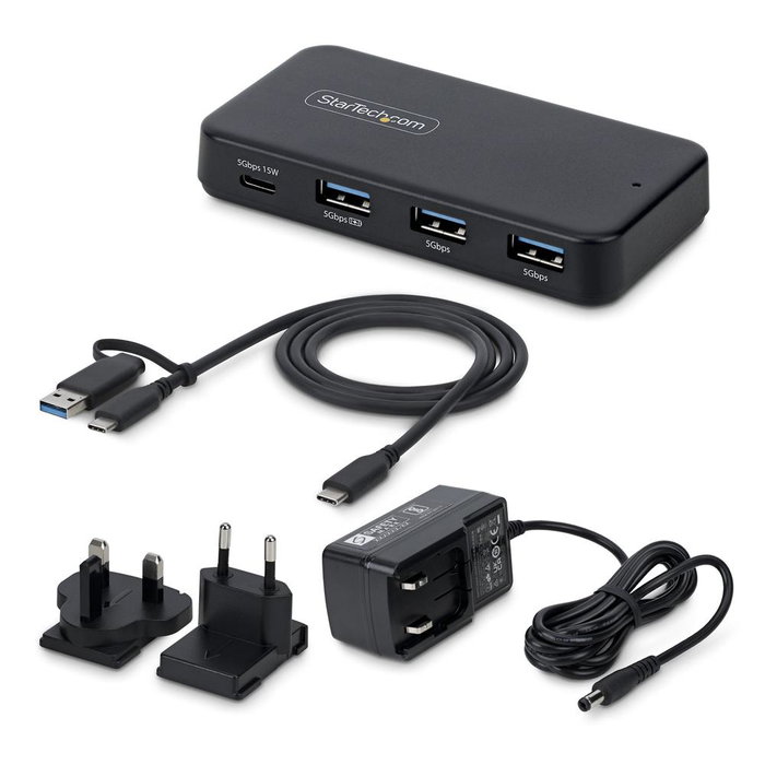 StarTech Hub USB-C et USB-A 4 Ports SuperSpeed, Auto-alimenté 36 W, Charge rapide, Noir