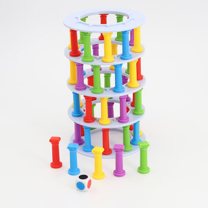 TACHAN - La Tour en Ruines - Jeu d'équilibre et d'adresse en bois pour enfants +3 ans - Version multilingue (Anglais, Français, Allemand, Italien, Portugais, Espagnol)