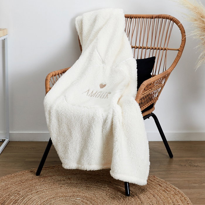 Home Deco Factory Coussin-mante Sherpa Amour, Collection POUR ELLE