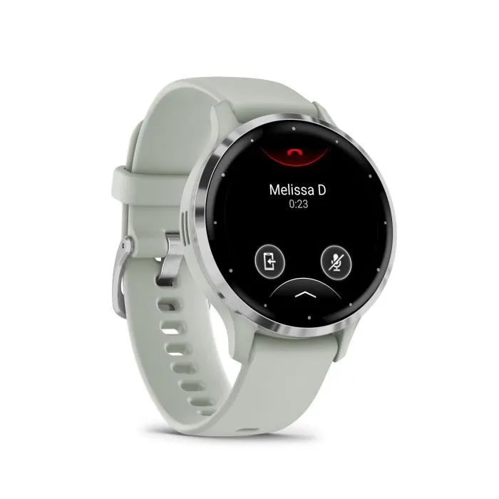 Garmin Montre Connectée GPS Venu 3S 30.4mm (1.2") Acier Silver, Boîtier et Bracelet Silicone Vert Sauge - Autonomie Jusqu'à 14 Jours