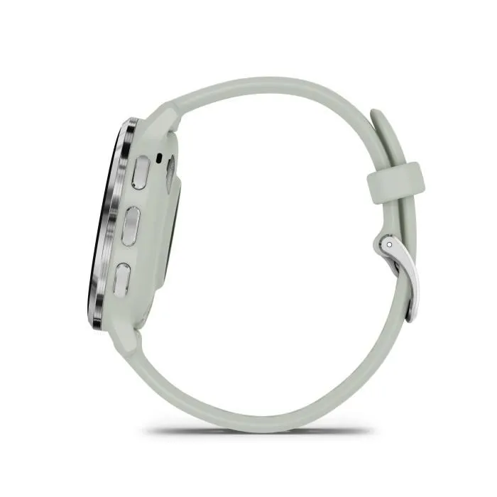 Garmin Montre Connectée GPS Venu 3S 30.4mm (1.2") Acier Silver, Boîtier et Bracelet Silicone Vert Sauge - Autonomie Jusqu'à 14 Jours