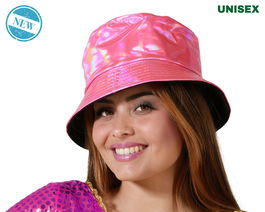 Sombrero Pescador Efecto Holográfico Rosa - Chapeau pêcheur holographique rose pour look festif et déguisement pop star