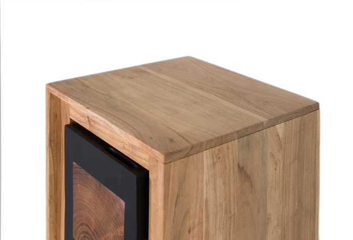 GINER Y COLOMER Table de chevet en bois de manguier massif, design contemporain avec finition naturelle et porte noire, dimensions incluses