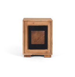 GINER Y COLOMER Table de chevet en bois de manguier massif, design contemporain avec finition naturelle et porte noire, dimensions incluses