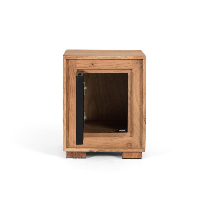 GINER Y COLOMER Table de chevet en bois de manguier massif, design contemporain avec finition naturelle et porte noire, dimensions incluses