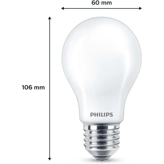 Philips Ampoule LED Classic A60 E27 60 W Équivalent, Blanc Chaud, Non Dimmable, Lot de 3