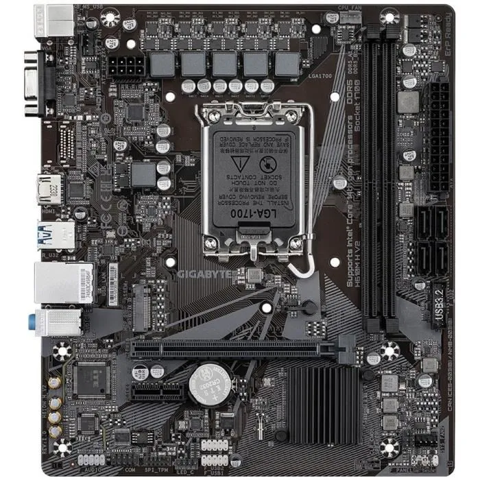 Gigabyte Carte mère H610M H V2 - Socket LGA 1700, Intel H610, DDR5 (jusqu'à 96 Go), M.2 NVMe, USB 3.2, HD Graphics