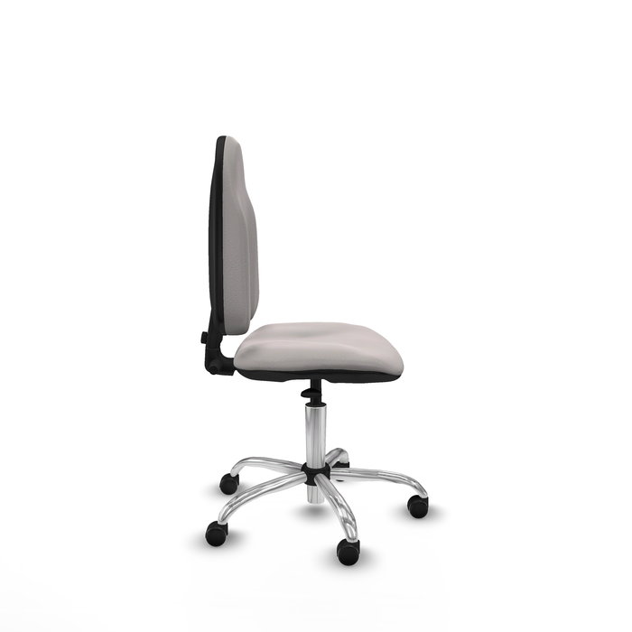 Chaise Algarra Contact permament de base Cuir écologique Blanc Structure chromée Sans accoudoirs Sans appui-tête Roulettes pour moquette