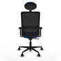 Chaise Zulema Synchro 3 positions tissu Bleu Maille Noir Base en nylon noir Accoudoir 2D Appui-tête Roulettes 65mm nylon