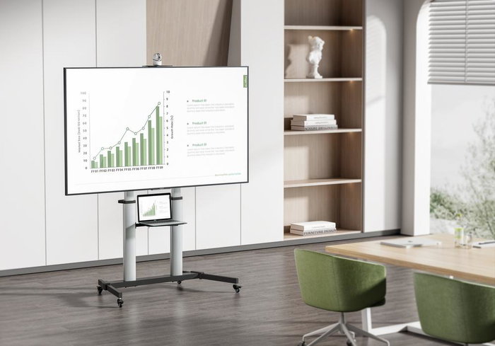 Ewent Support au sol avec roues pour TV 60"-100", jusqu'à 100 kg, VESA 1000x600, aluminium, ajustable en hauteur et inclinaison, gris Ewent Support au sol avec roues pour TV 60"-100", jusqu'à 100 kg, VESA 1000x600, aluminium, ajustable en hauteur et inclinaison, gris