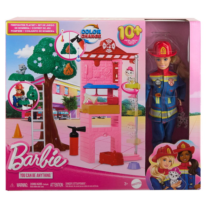 Barbie Poupée Pompière avec Station de Pompiers, Véhicule, Uniforme et Accessoires - Jouet Mattel HRG55 pour Enfants dès 3 Ans