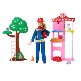 Barbie Poupée Pompière avec Station de Pompiers, Véhicule, Uniforme et Accessoires - Jouet Mattel HRG55 pour Enfants dès 3 Ans