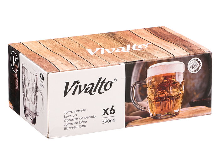 Vivalto Jarre à Bière 520 ml avec Anse Verre Transparent 14 x 12 x 9.5 cm (Set de 24)