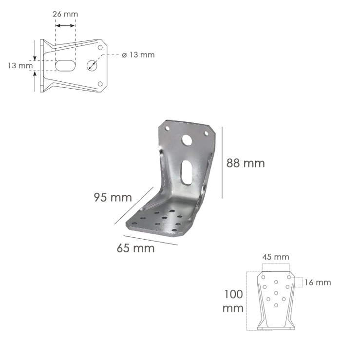 WOLFPACK LINEA PROFESIONAL Support pour bois avec angle renforcé 65x88x95 mm