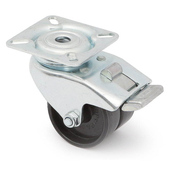 TENTE Roulette Pivotante Crona Double Anneau Ø50mm Plastique Zingué avec Frein Polyamide TENTE Roulette Pivotante Crona Double Anneau Ø50mm Plastique Zingué avec Frein Polyamide