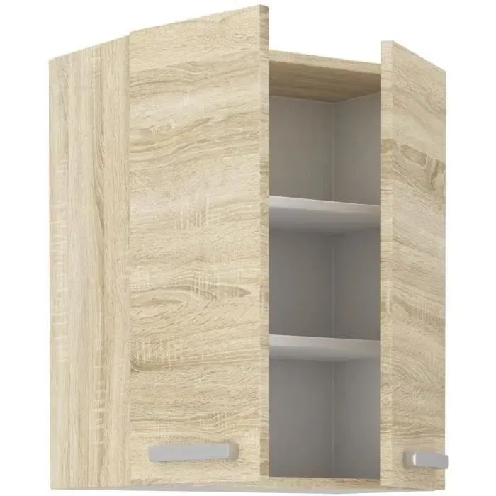 LASSEN - Meuble haut 2 portes battantes, Décor chêne sonoma, Dimensions : L 60 x P 31.6 x H 72 cm, Panneau de particule 16 mm, Contemporain