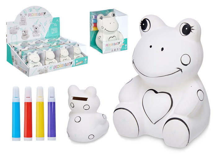 Pincello Tirelire Grenouille Céramique avec 4 Feutres 9 x 12 x 9 cm Blanc (Set de 24) Pincello Tirelire Grenouille Céramique avec 4 Feutres 9 x 12 x 9 cm Blanc (Set de 24)