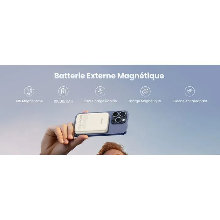 Ugreen Batterie Externe 10000 mAh Compatible MagSafe 20W - Charge Rapide Sans Fil - Crème