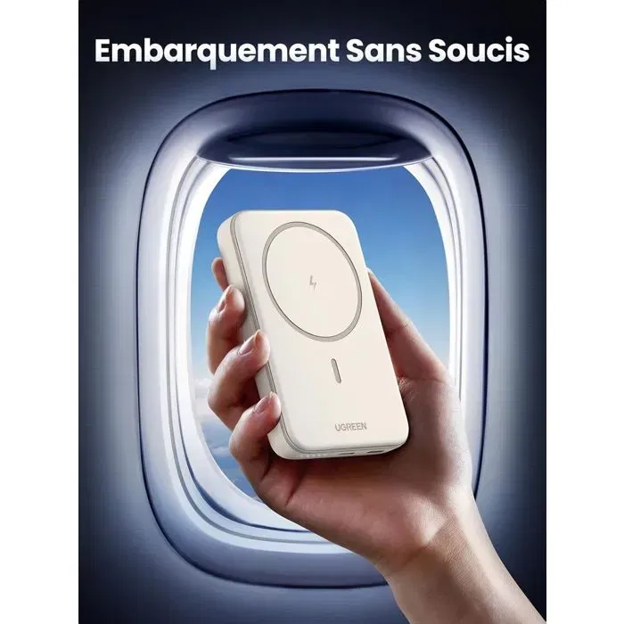 Ugreen Batterie Externe 10000 mAh Compatible MagSafe 20W - Charge Rapide Sans Fil - Crème