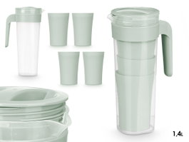 Leknes Set 1 Pichet Vert 1,4L et 4 Verres 400ml Plastique 14x24,7x10cm (Set de 24)