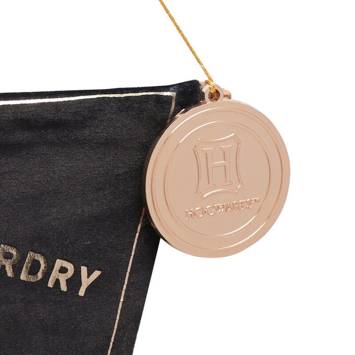Widdop & Co Banderole murale décorative Harry Potter Hogwarts - Bannière triangulaire en tissu noir à bords et inscriptions dorées avec cordon de suspension