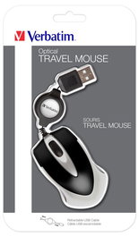Verbatim Souris optique de voyage Go Mini USB - Mini souris portable avec capteur 1000 dpi et câble rétractable, Noir