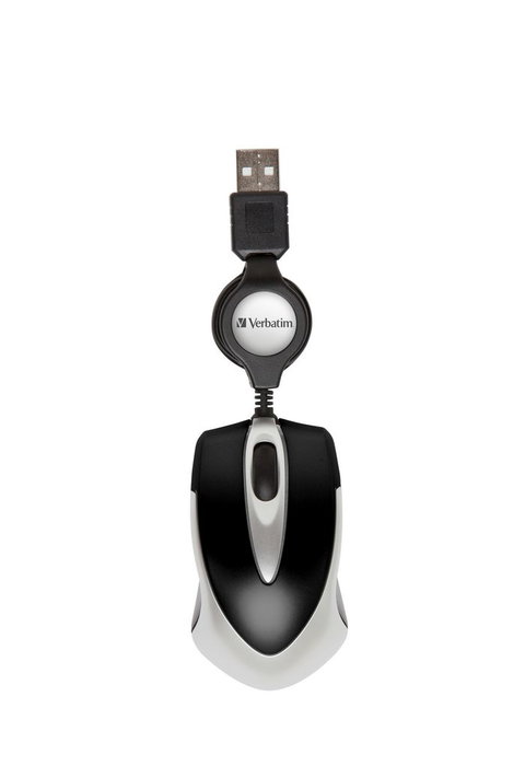 Verbatim Souris optique de voyage Go Mini USB - Mini souris portable avec capteur 1000 dpi et câble rétractable, Noir