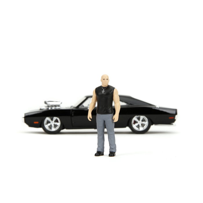 JADA TOYS - Figurine Dominic Toretto et Voiture Dodge Charger R/T Fast & Furious 1:24 - Portes, Capot et Maletero Ouvrants